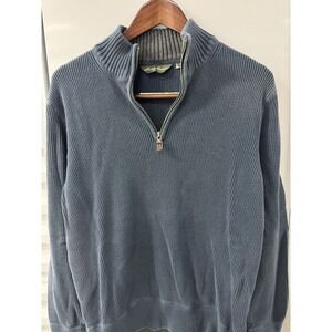 Eddie Bauer Quarter Zip Cotton Blue Mens Large Y2K Preppy Utility Outdoor Hiking